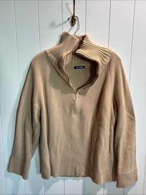 BTFBM 3/4 zip front ribbed stretch cotton blend camel color sweater XL